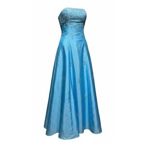 VTG Cache Dress Gown Blue Fairy Princess 90s Y2K Corset Open Back Beaded XS READ